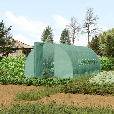 Corra Rustic Polytunnel Walk In Greenhouse With Galvanised Steel Frame And Roll-Up Windows