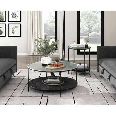 Table d'appoint 2 pièces au design moderne, plateau en verre trempé noir et métal pour les tables de décoration intérieure, cadre
