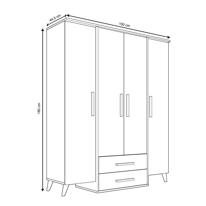 Peninsula 4 Door Manufactured Wood Wardrobe