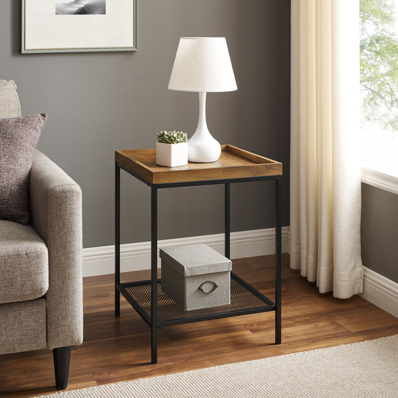 Pullman Tray Top End Table, Black, Reclaimed Barnwood
