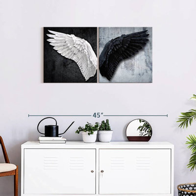 Decor Elements - Ailes d'ange blanches et noires sur toile, 2 pièces