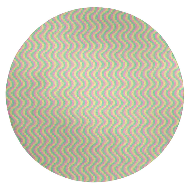 Tapis rayures ondulées/jaune/rose, Rond 5 pi
