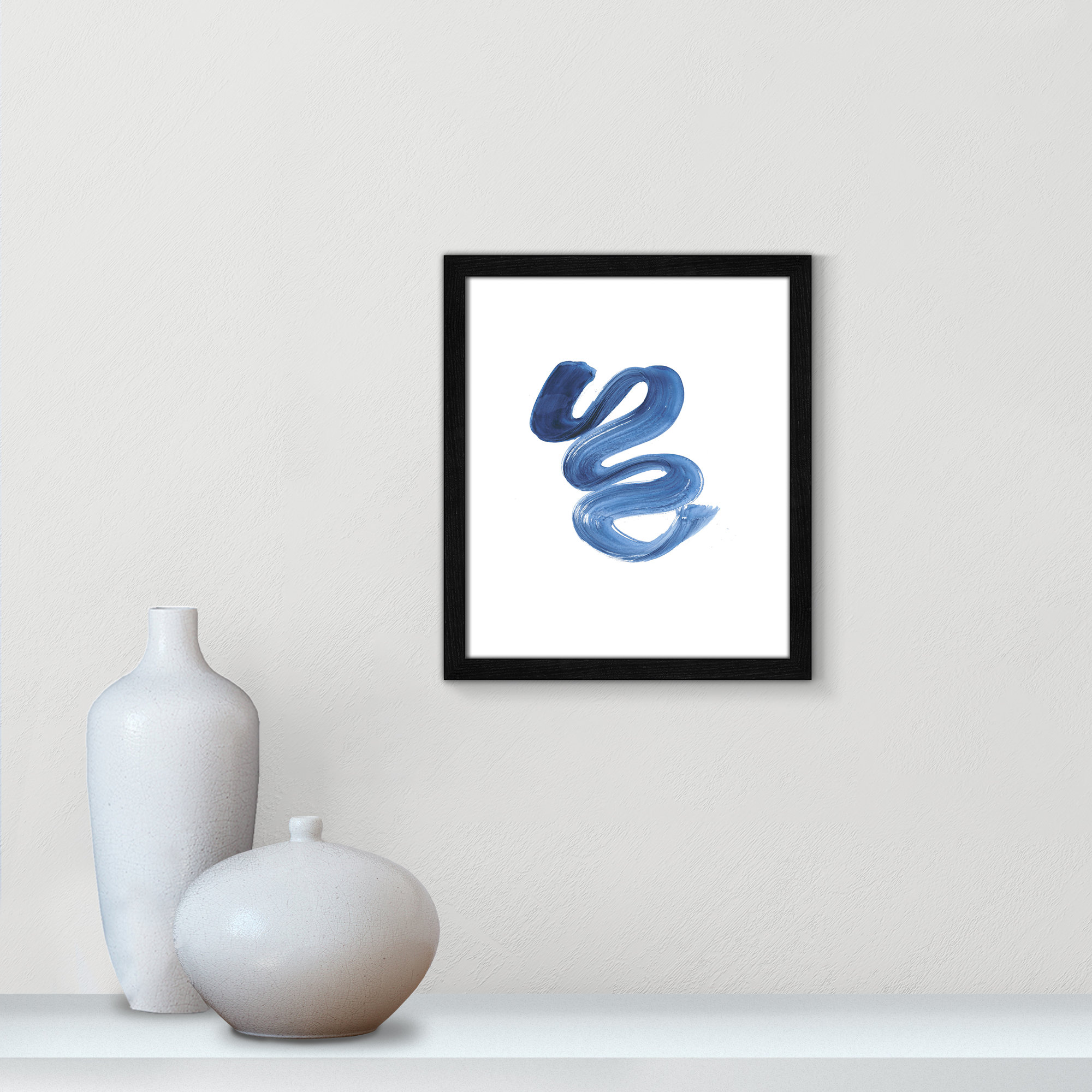 Slinky Indigo II by Filippo Ioco  - Painting Print, Black Wood Framed Paper, 15" H x 13" W x 0.75" D