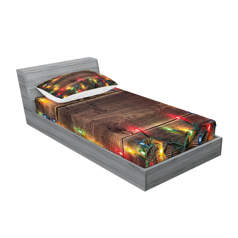 Multicolore drap-housse et coussin décoratif Ambesonne, Ensemble de draps pour lit simple + 3 pièces supp