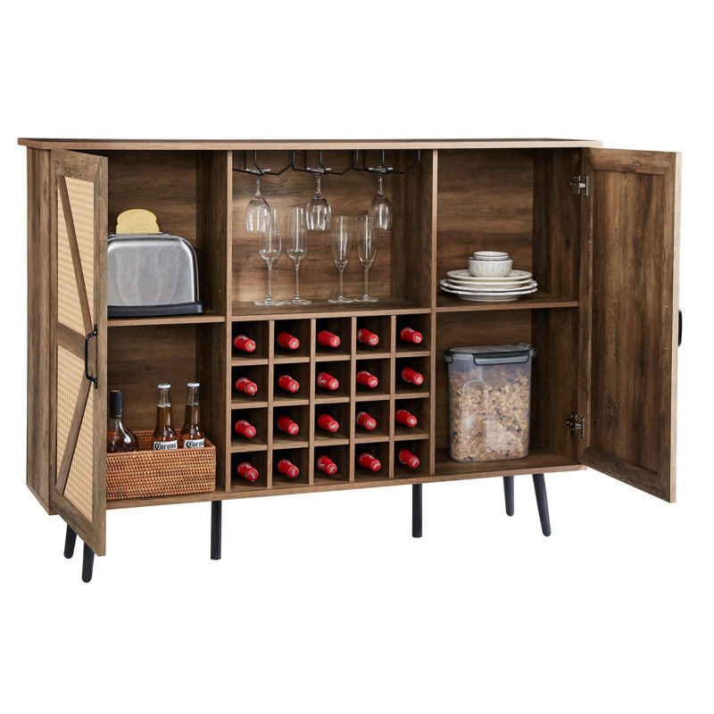 Oak Wine Cabinet With Extra Large Interior Space And Glass Holder 3d Printed Look Adjustable Rack