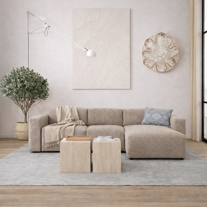 2 Seater Sofa & Chaise, Beige, Right Hand Facing