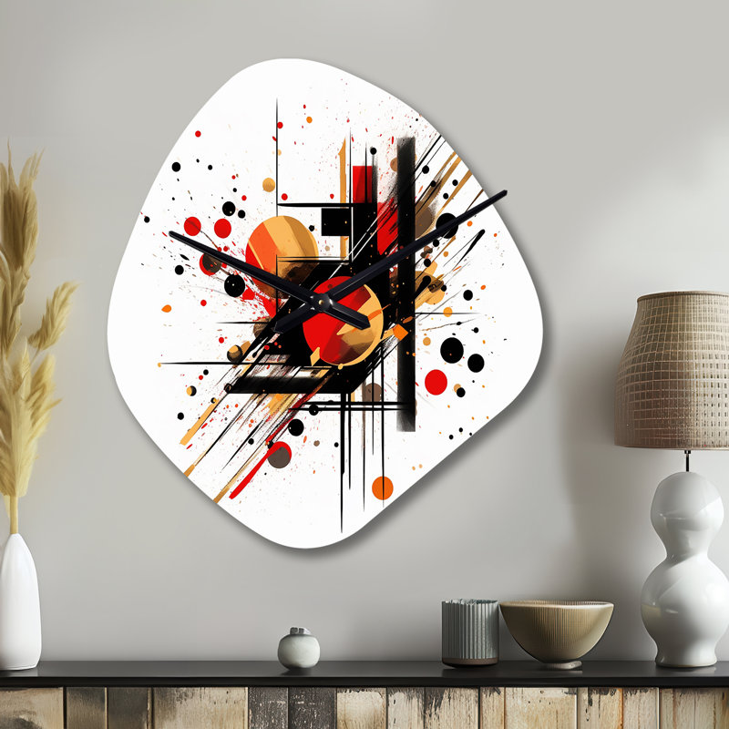 Symphonie abstraite rouge et noire II - horloge murale asymétrique en métal, horloge murale rouge, Grand