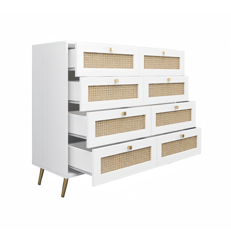 Commode contemporaine 8 tiroirs avec rotin