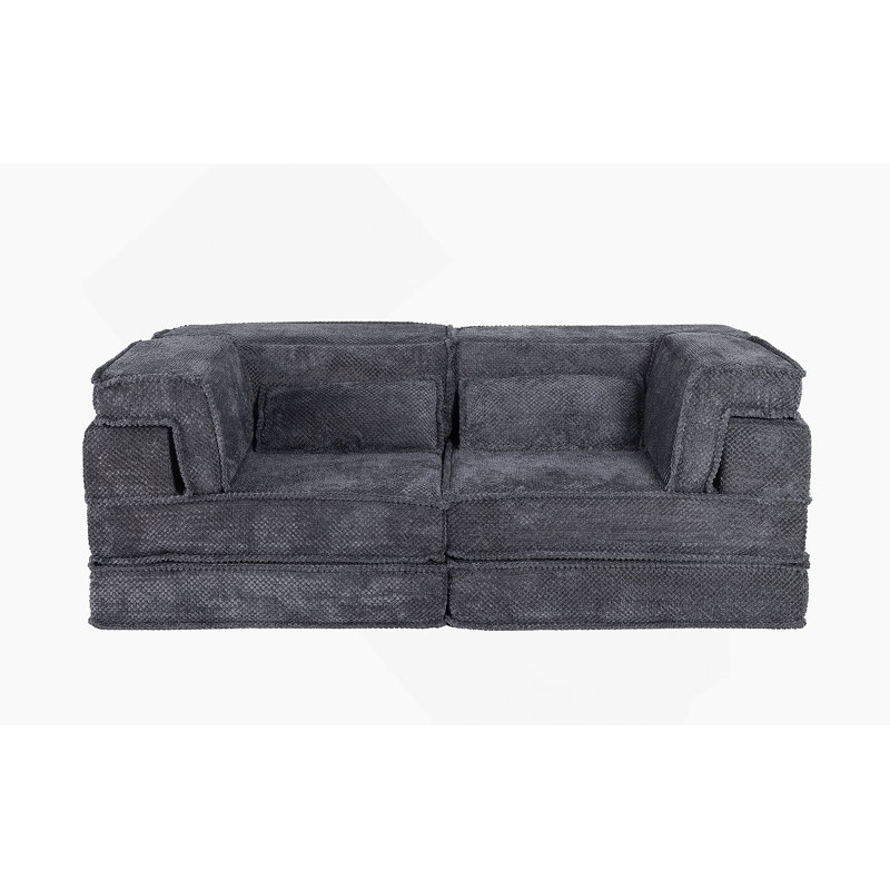 Boneless Compression Mahjong Sofa,Convertible Floor Sofa Bed,DIY Boneless Modular Sectional Sofa,No Assembly Required,Circle Fleece Fabric,Modern Oversized Loveseat,Light Grey