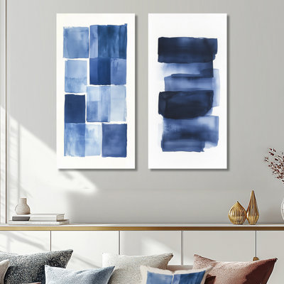 Indigo horizon - paysage abstrait minimaliste, art mural 2 pièces