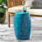  Modern Lace Cut Metal Side Table, Barrel Shape Outdoor Accent Table for Patio and Garden, Blue-85436508