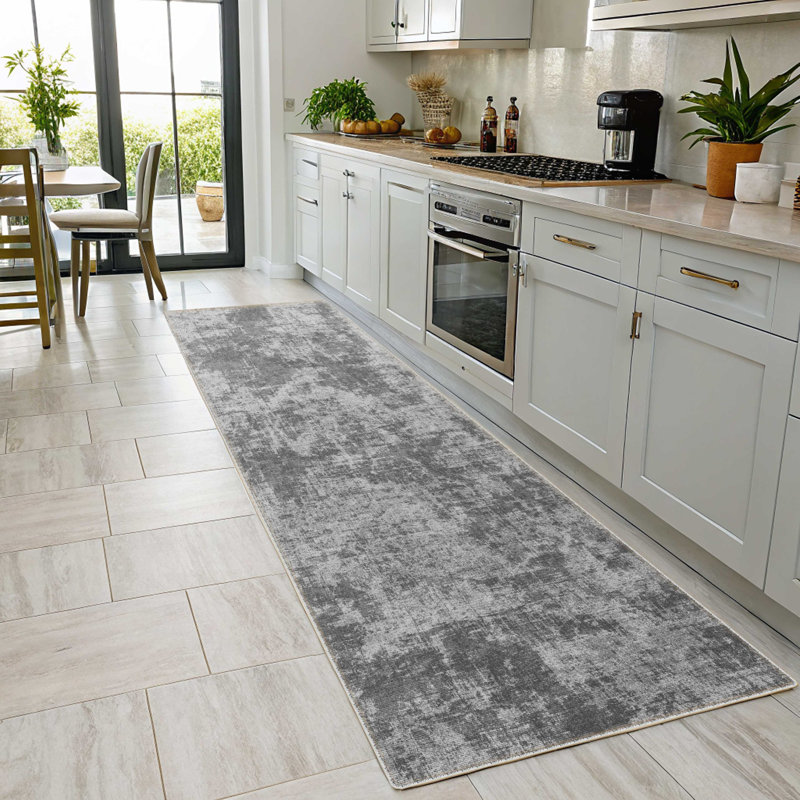 Middlefield Gray Abstract Cotton Chenille Area Rug, Rectangle 4' x 6'7"