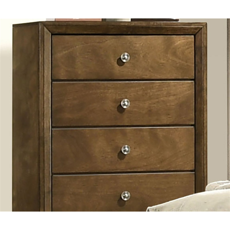 Mobilier de chambre à coucher style transitionnel 1 pièce avec 5 tiroirs en queue d'aronde et boutons en métal finition noyer