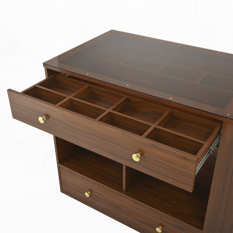 Closet Island with 6 Drawers,Jewelry Storage Vanity Island with compartments, Walnut