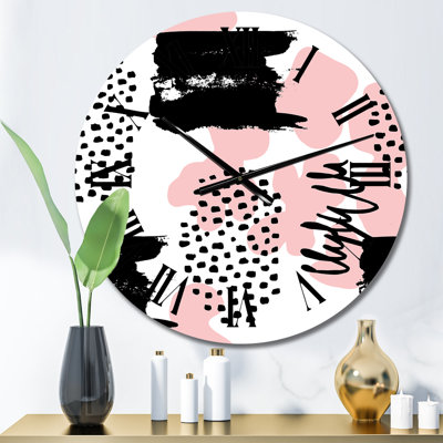 Horloge murale moderne rose et gris à pois II