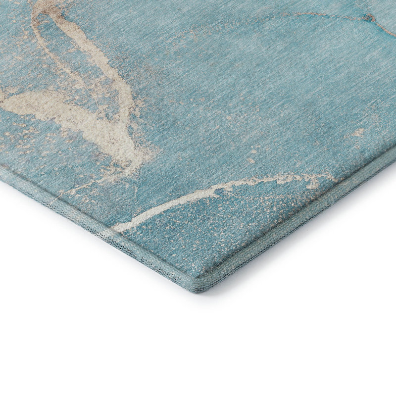Tapis bleu sarcelle de qualité supérieure lavable à la machine Cerrito AMF510, Rectangle 5 pi x 7 pi 6 po