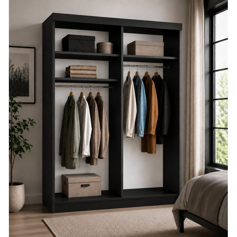 Cecillia 2 Door Wardrobe, 205cm H x 140cm W x 60cm D, Dark Brown/Gray