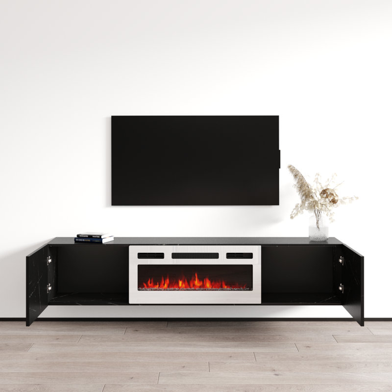 Baja WH-EF Floating Fireplace TV Stand, Black Marble