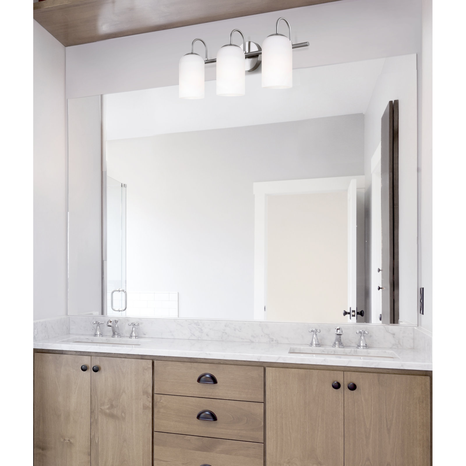 Raisa 22 In. 3 Light Brushed Nickel Vanity With White Glass Shade