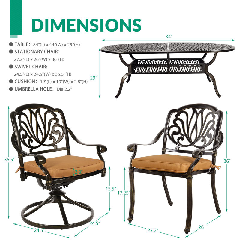 Risingsun 8 - Person Patio Dining Set with Oval Table , Cushions Included