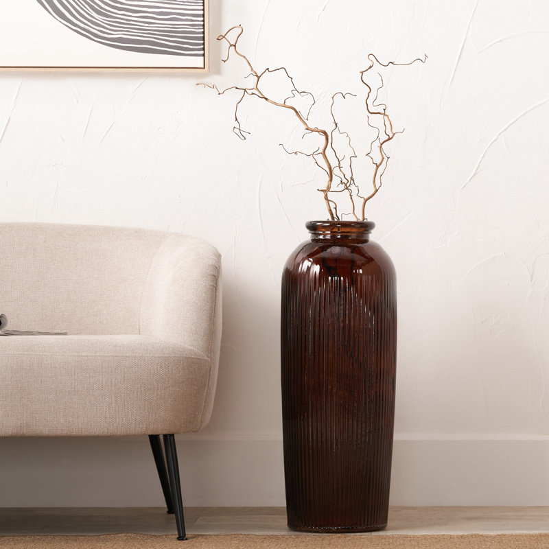 Recycled Glass Ribbed Vase Tall, Brown