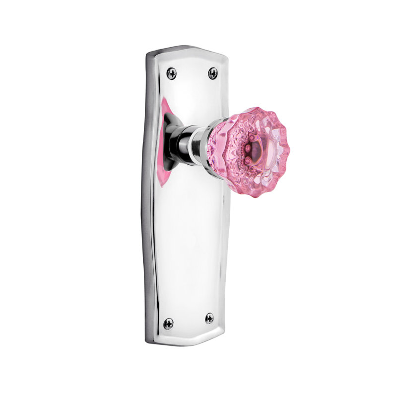 Prairie Plate with Crystal Pink Door Knob, Bright Chrome, 2 3/8