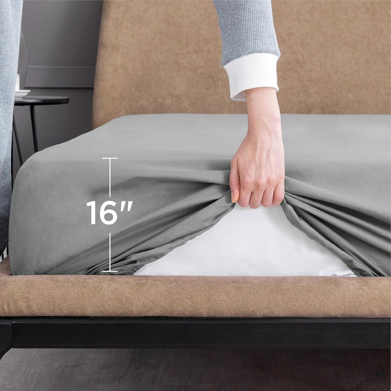 Bedsure Bed Fitted Sheet With 16 Inch Deep Pocket, Light Gray, King Fitted Sheet