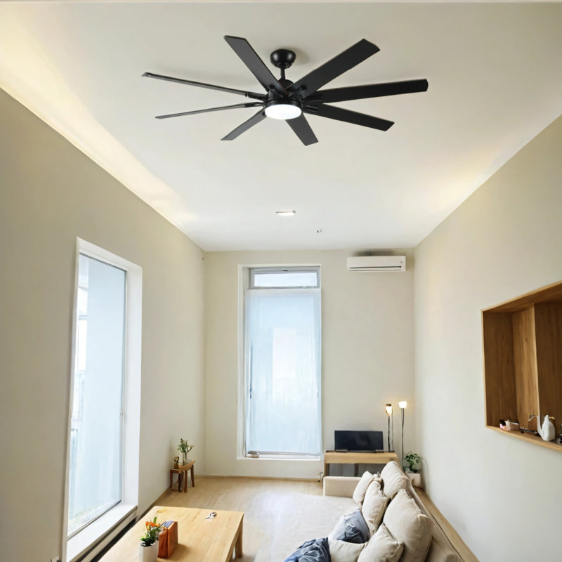 Large Dual-sided 8-blade Ceiling Fan With Light And Remote Control, 72" Wide