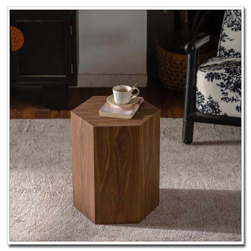 Table basse hexagonale avec finition grain de bois noyer, Noyer