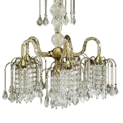 Lustre en métal de 25 po de hauteur avec finition laiton antique et accents de cristal