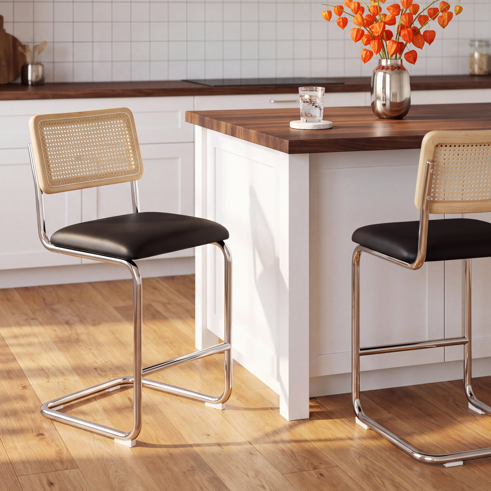 Walsh Bar and Counter Stool, Midnight Black Vegan Leather, Counter Stool (23” Seat Height)