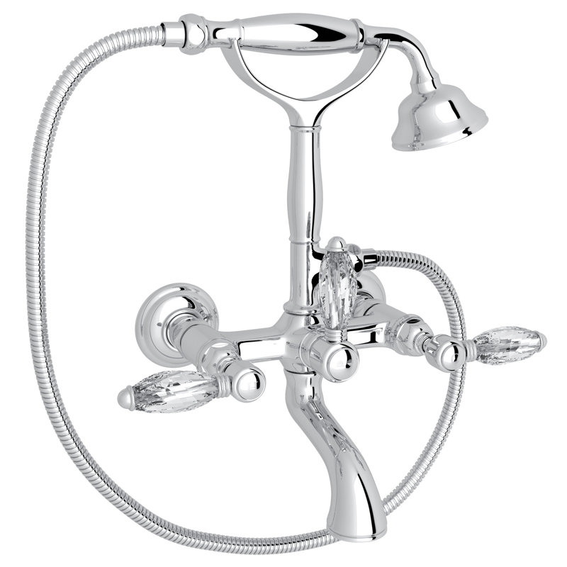 Country Exposed Wall Mount Tub Filler, Polished Chrome, Porcelain Lever Handle