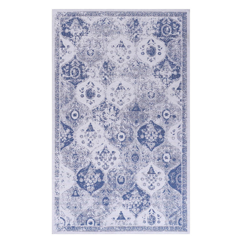 Washable Blue Area Rug 5' X 8' - Non-Slip, Low-Pile, Stain For Dining Room, Bedroom, Kitchen Pet & Captivating 5X8 Foldable, Low-Pile Living Kitchen, Room Exquisite