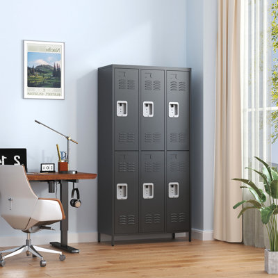 6 casiers en métal à 6 portes, rangement sécuritaire de 72 po à des fins diverses, portes en acier épaissi, casiers noirs avec serrure, armoire différente des dommages,