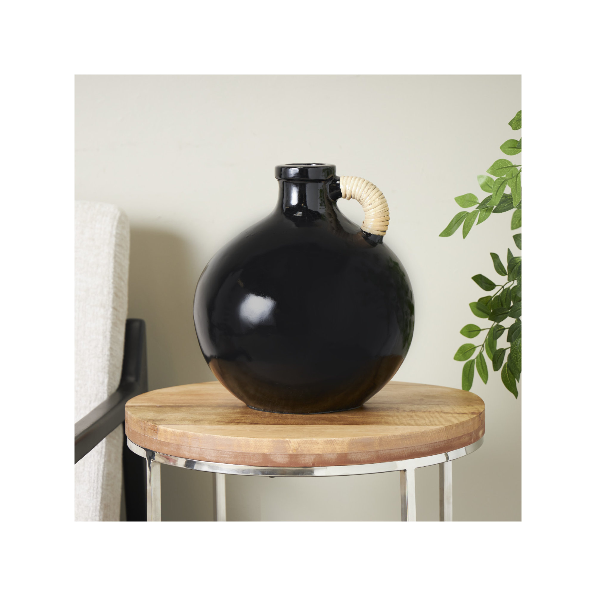Winslet Terracotta Table Vase, Black, 13.45" H x 12.2" W x 12.2" D