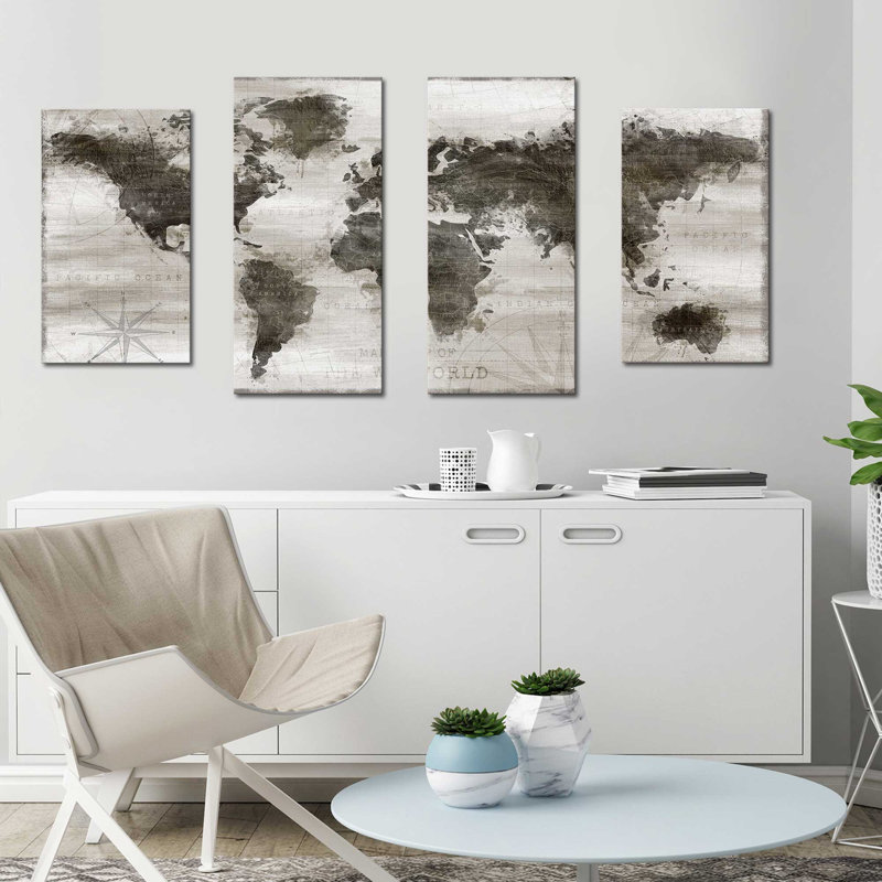 Carte de voyage sur toile 4 pièces par Natalie Carpentieri, impression, H 38 po x l 72 po x P 1,5 po