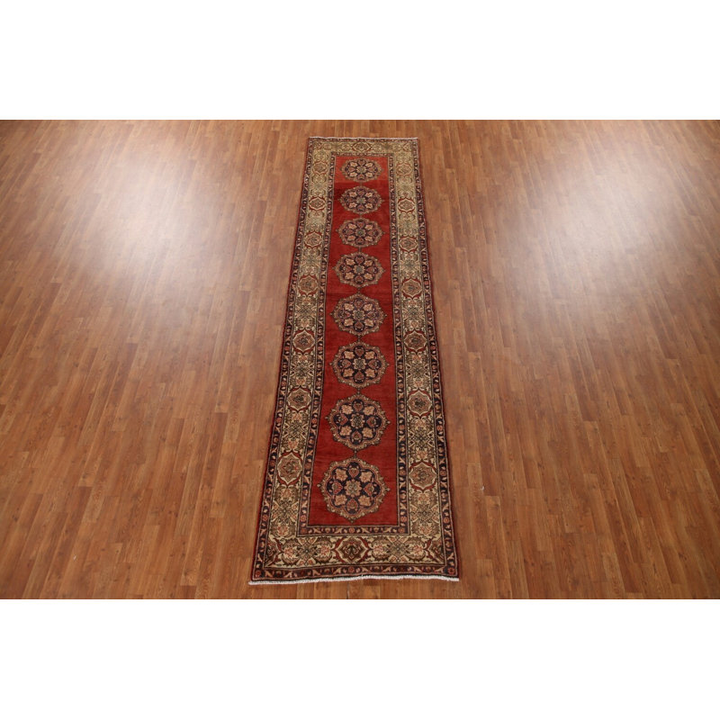 Geometric Wool Traditional Runner Rug 3x13