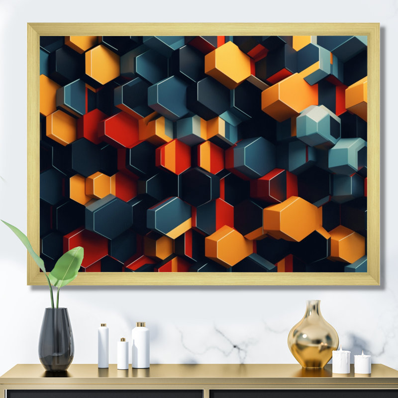 «Orange and Blue Geometric Abstractions I», reproduction d'art sur toile, H 24 po x l 32 po x P 1 po