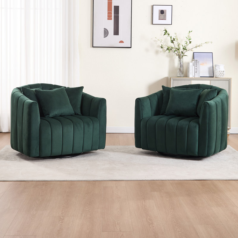 40.2"W Modern Swivel Accent Chair, Velvet Single Sofa Chair With Pillows (Set of 2), Green
