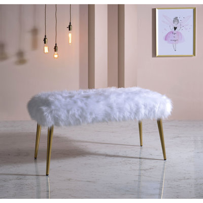 Banc en fausse fourrure de métal blanc sans fonction de rangement 17,82 po Largeur avec siège et or