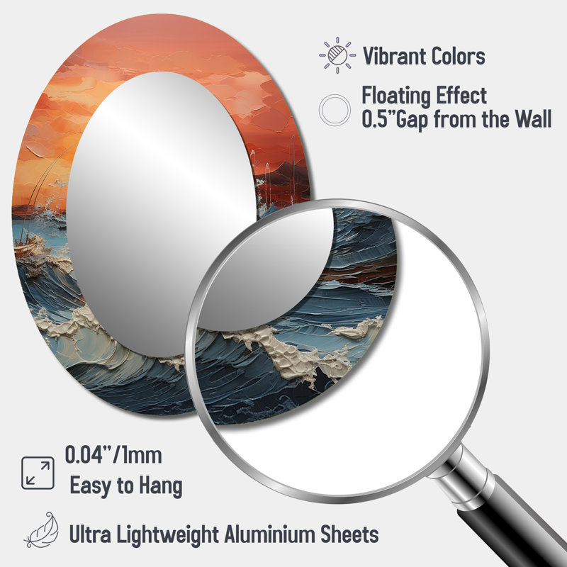 Bold Beach Sunset Scenery III - Coastal Oval Wall Mirror, 40" x 30"
