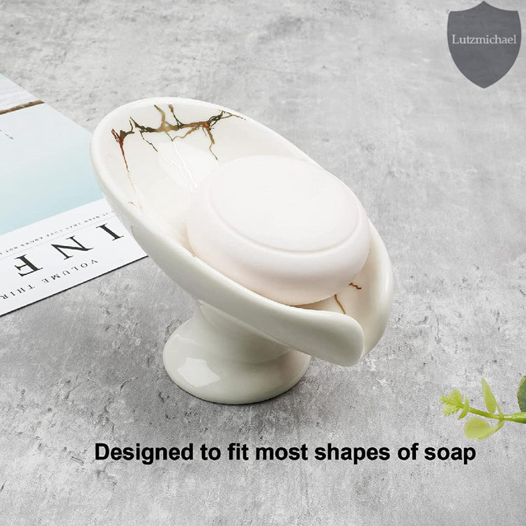 Ceramic Soap Dish,Lotus Leaf Shape Self Draining Soap Holder,Easy Clean  Soap Dish for Shower Bathroom Kitchen Sink Bathtub,Ceramic Jewelry Tray for