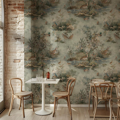 Papier peint mural paysage toile vintage | Papier peint rustique français | Intissé ou autocollant