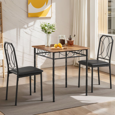 Ensemble de table de salle à manger 3 pièces Prentiss pour 2 personnes, petite table de cuisine et chaises, ensemble de table de pub, mobilier de salle à manger coin-repas, ensemble bistro peu encombrant avec 2 chaises