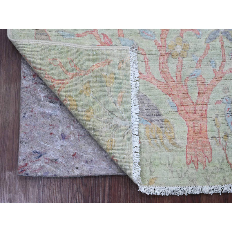 2'6"x5'7" Green Hand Knotted Birds of Paradise Design All Wool Runner Rug 78CF9EC6B5F24BE9A57DB850A6A40182