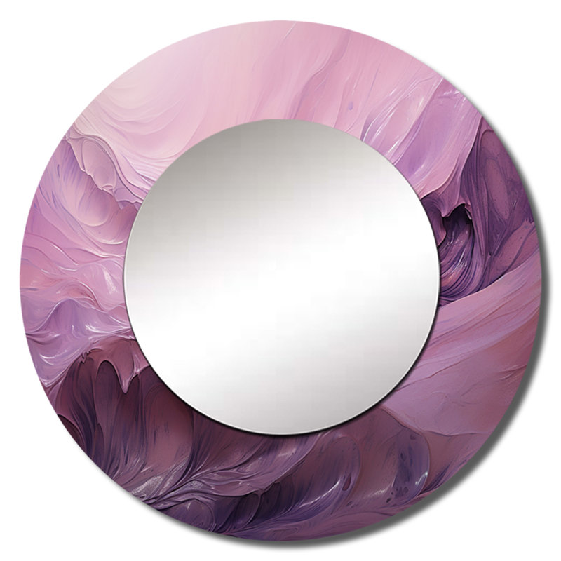 Tuba Terrain Mountainous Mauve VI - miroir à encre liquide, miroir mural décoratif rond moderne, impression d'art en métal