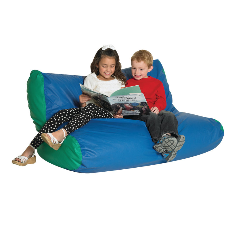 School Age Double High Back Bean Bag Lounger - Blue/Green, Blue/Green Faux Leather