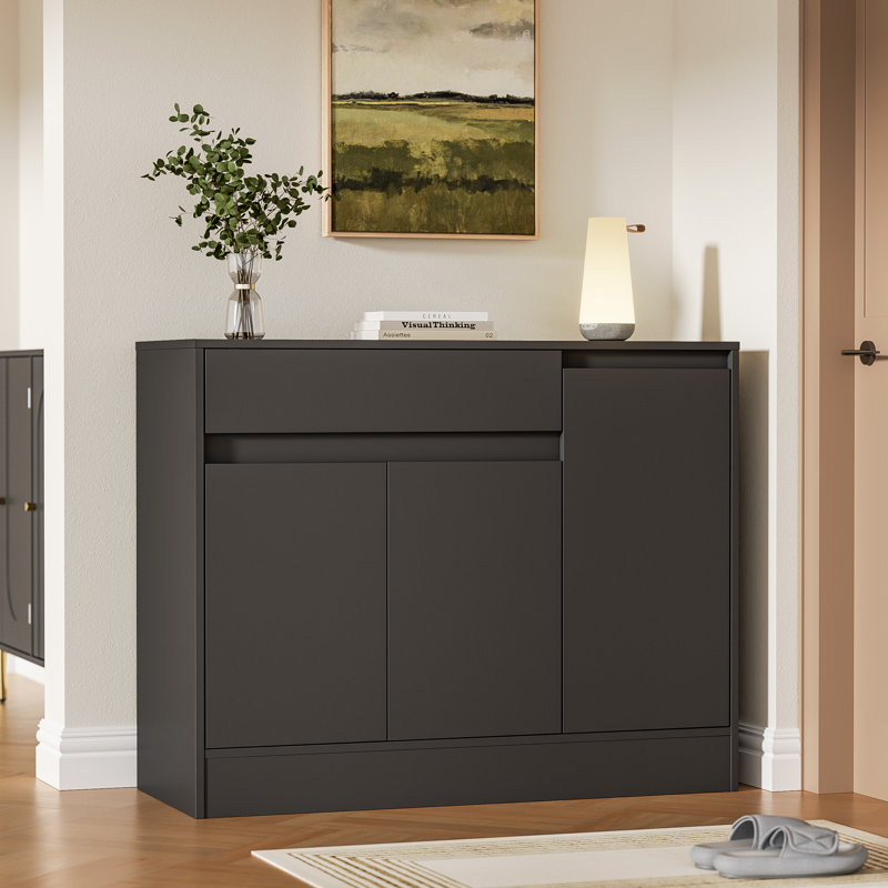 Shoe Cabinet Storage With 3 Doors, Freestanding Shoe Cabinet With Drawer & Adjustable Shelves, Wooden Shoe Organizer For Entryway, Hallway, Black