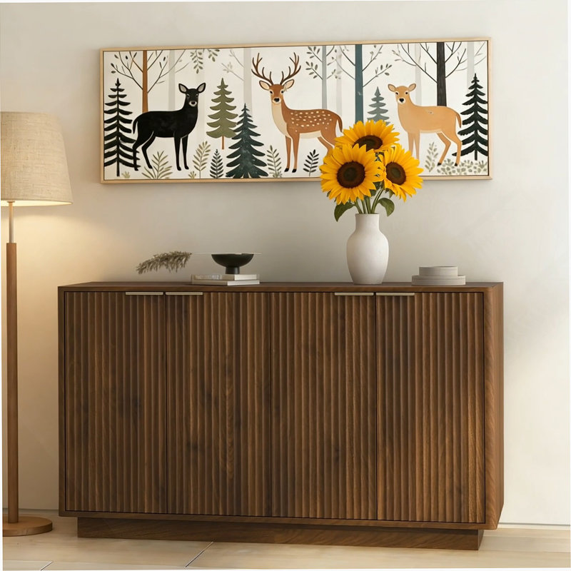 Buffet en bois moderne avec rangement, grand buffet cannelé avec tablettes réglables, crédence, console d'appoint