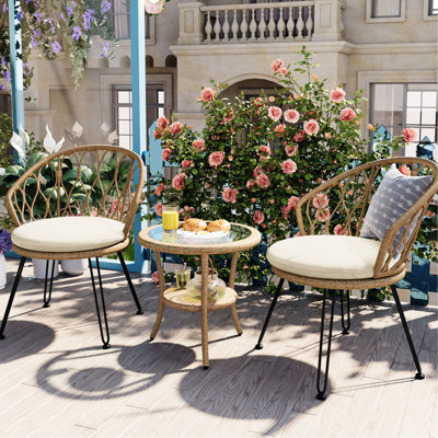 Extérieur de 2 sièges et une table ronde en verre trempé, idéale pour se détendre, balcons de chaises simples de table à forte charge, portatif confortable, cadre rouillé